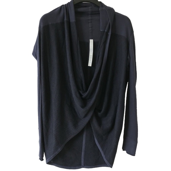 lululemon iconic wrap Blue Black Stripe Sweater Pullover cross over size 8 - Picture 1 of 12